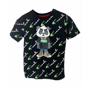 LR Scoop Fresh Panda Bear Boy's Shirt Black Short Sleeve Crewneck Size Medium